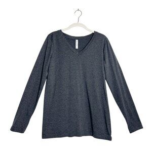 Zenana Outfitters Women's Long Sleeve V-Neck Top in Dark Gray - Sz L
